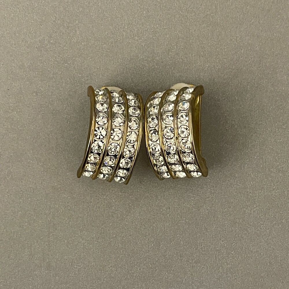 Gold-tone Rhinestone Pave Fashion Clip-on Earrings